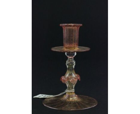19th century Venetian pink glass candlestick