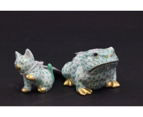 Herend ceramic frog and cat
