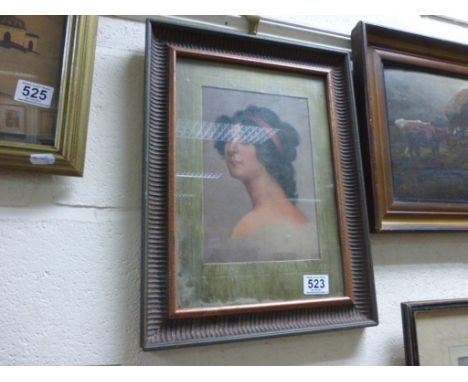 Oil painting portrait of a 1920's young lady with ribboned hair