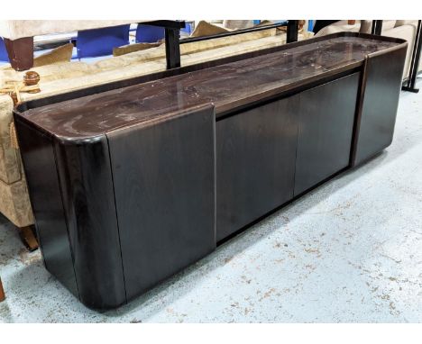 SIDEBOARD, two cabinet compartments flanking central larger compartment with shelf, 247cm x 55cm x 80cm. 