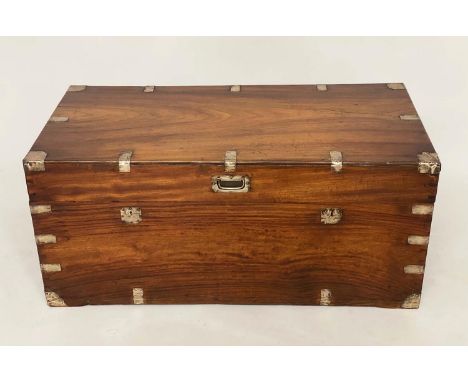 TRUNK, 19th century Chinese export camphorwood and brass bound with rising lid and carrying handles, 99cm W x 48cm D x 44cm H