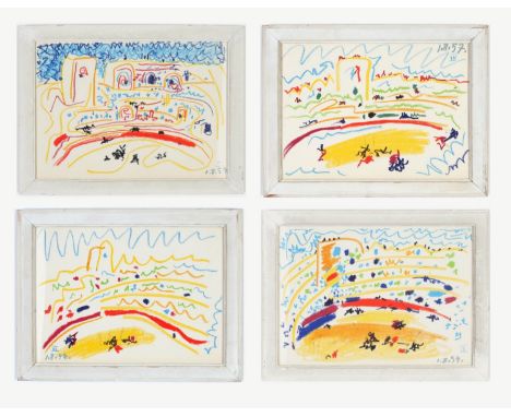 AFTER PABLO PICASSO, a set of four, off set lithographs, 26.5cm x 37cm, Toros, dated in the plate, suite: Toros y toreros. 