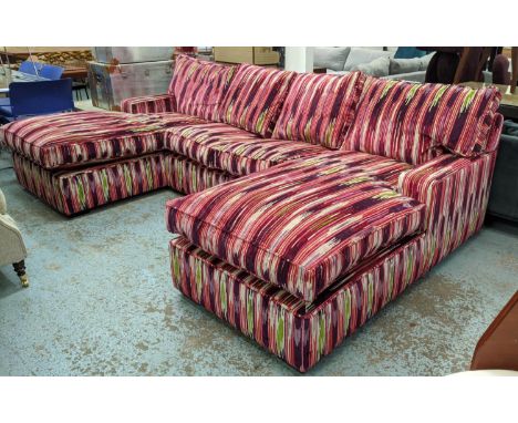 MODULAR DAVID SEYFRIED SOFA, 306cm L x 80cm H x 183cm in three sections, with multicoloured striped Pierre Frey upholstery. 
