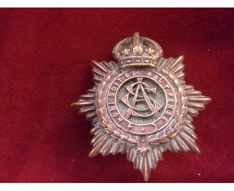 Royal Army Service Corps EDVII Other Ranks Forage Cap Badge (Gilding-metal), two lugs. K&amp;K: 988