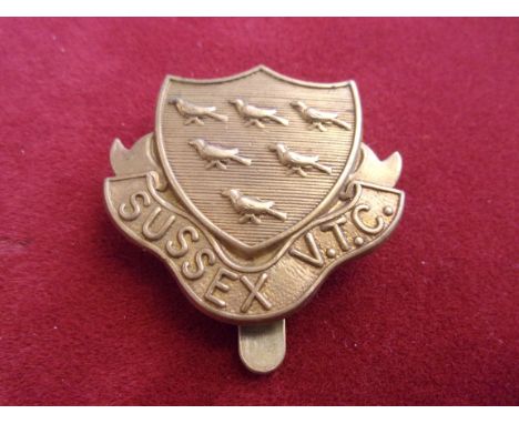 Sussex Volunteer Regiment WWI Cap Badge (Brass), slider. K&amp;K: 1681