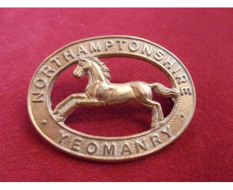 Northamptonshire Yeomanry WWII Other Ranks Cap Badge, also worn by the 2nd Northamptonshire Yeomanry (Brass), two lugs, this 