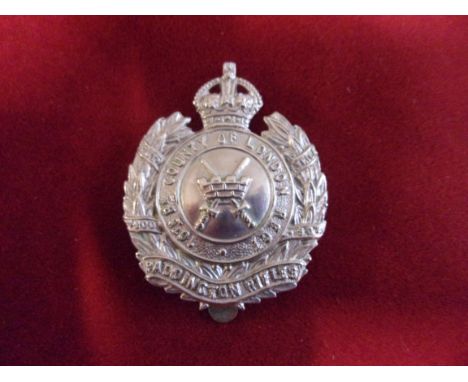 10th Battalion County of London Regiment (Paddington Rifles) Pre-WWI Cap Badge, K&amp;K: 1830. Regiment disbanded in 1912 (Wh