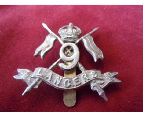 9th (Queen's Royal) Lancers Cavalry Field-Service Cap Badge (White-metal), Second type with two lugs, K&amp;K: 764.-9th (Quee