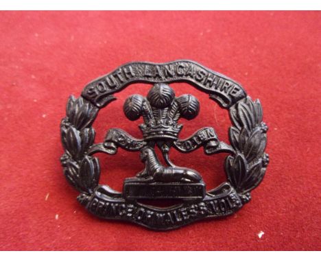4th South Lancashire Regiment (Prince of Wales's) Volunteers WWI Officers Cap Badge (Blackened-brass), two lugs. K&amp;K: 173