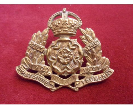 Derbyshire Yeomanry (Dragoons) WWI Cap Badge (Brass), two lugs, second type. K&amp;K: 1443