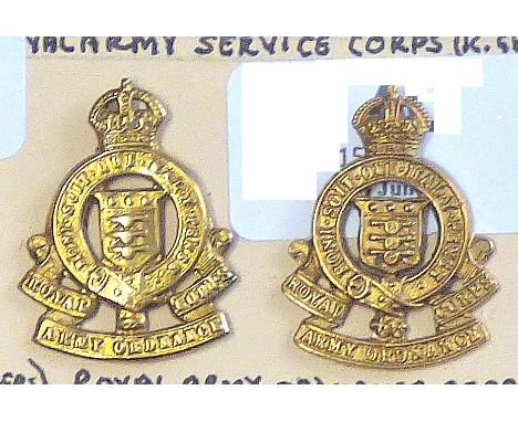 British WWII Officers Royal Army Ordnance Corp Collar badges, (Gilding metal, lugs) 