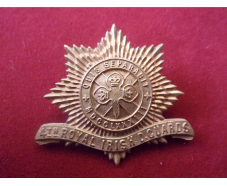 4th Royal Irish Dragoon Guards War Economy Issue Cap Badge (Brass) First type, lugs. K&amp;K: 740-4th Royal Irish Dragoon Gua