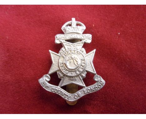21st London Regiment (First Surrey Rifles) WWI Other Ranks Cap Badge (White-metal), slider, this variant with the incorrect d