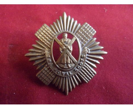 The Royal Scots (Lothian Regiment) WWI Economy Forage Cap Badge (Brass), two lugs. K&amp;K: 589