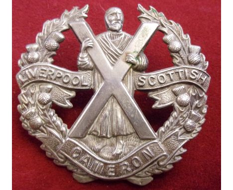 Queen's Own Cameron Highlanders (The Liverpool-Scottish) Territorial Regiment Cap Badge (White-metal), two lugs, design seale