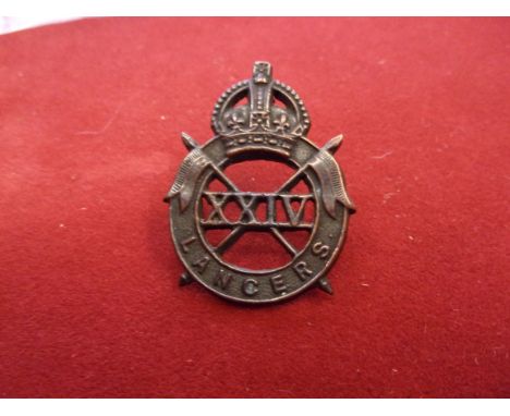 24th Lancers Officers Cap Badge (Bronze), two lugs. K&amp;K: 1914