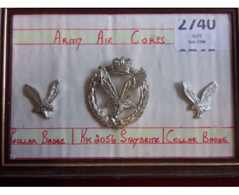 Army Air Corps EIIR Officers Set Cap Badge and Collar Badges (Anodised), two lugs, maker J.R. Gaunt. K&amp;K: 2056