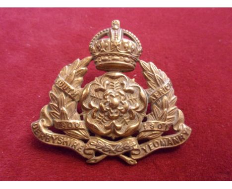 Derbyshire Yeomanry (Dragoons) WWI Cap Badge (Brass), two lugs, first type. K&amp;K: 1442