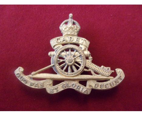 Royal Artillery Cadet (Gilding-metal), three lugs. K&amp;K: 810. -Royal Artillery Militia WWI Cap Badge (Bi-metal), slider. K