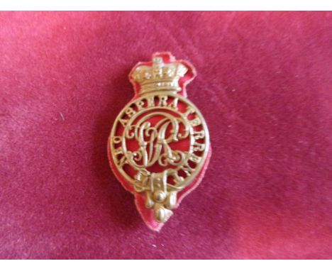 Royal Military College Officer-Cadets' Victorian Cap Badge (Gilding-metal, with red cloth backing), two lugs, an excellent va