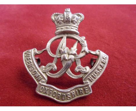 The Queen's Own Oxfordshire (Yeomanry) Hussars Victorian Cap Badge (white-metal), two lugs. second type same as above but wit