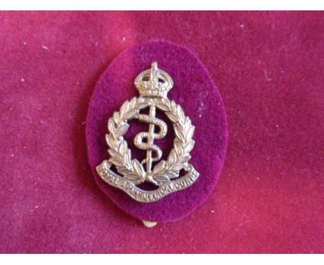 Royal Army Medical Corps WWI Forage Cap Badge (Gilding-metal with red cloth backing), two lugs. K&amp;K: 1007