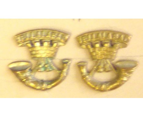 British WWII Jellalabad Somerset Light Infantry Collar badges (brass, lugs) excellent facing pair