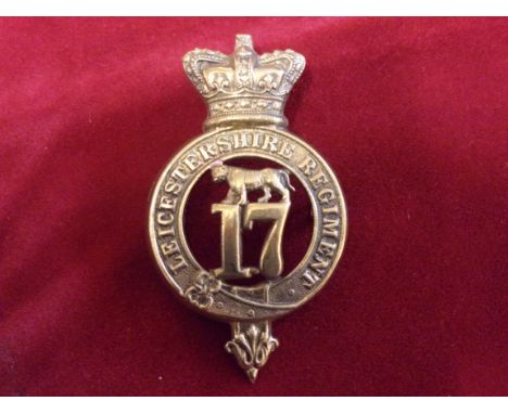 17th Regiment of Foot (Leicestershire Regt) Glengarry badge of the Pre-Territorial era 1874-1881 (brass), two lugs, first typ