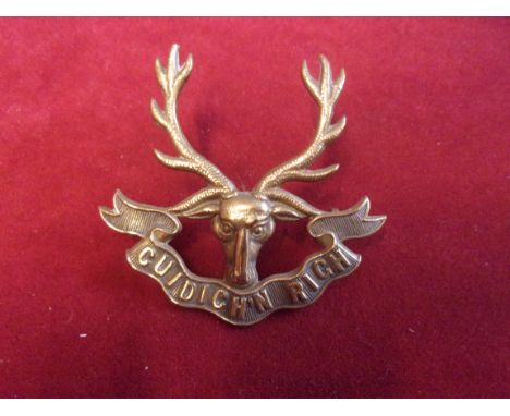 Seaforth Highlanders (Ross-shire Buffs, The Duke of Albany's) War Economy WWI Glengarry Cap Badge (Brass), two lugs. K&amp;K: