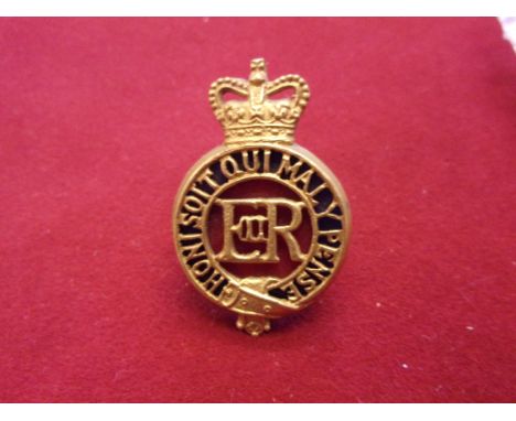 The Blues and Royal (The Household Cavalry) EIIR Officers Forage Cap Badge, Sixth type (Gilt and enamel, sealed 1953). Two Lu