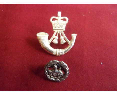 The Rifles EIIR Cap Badges (2), (Silver-plated), two lugs, the Regiment formed in 2007 with the amalgamation of the Royal Gre