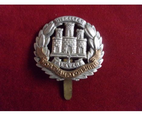Northamptonshire Regiment WWI Forage Cap Badge (Bi-metal), slider. K&amp;K: 2008-Northamptonshire Regiment WWI War Economy Fo