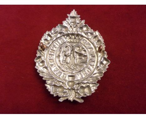 Princess Louise's (Argyll and Sutherland Highlanders) WWI Glengarry Cap Badge (White-metal with backing tartan), two lugs, th