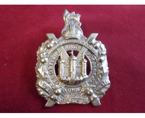 The King's Own Scottish Borderers WWI Other Ranks Glengarry Badge (Cast-brass), two lugs. K&amp;K: 629