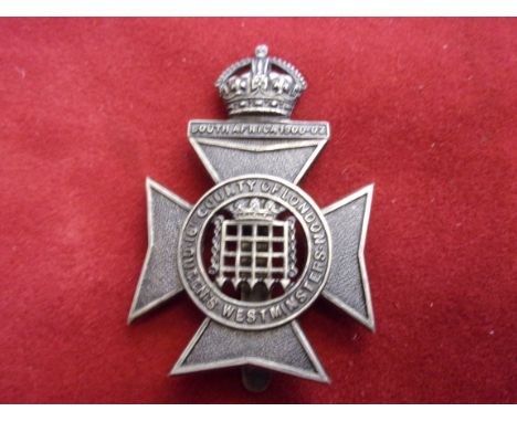 16th London Regiment (Queen's Westminster Rifles) WWI Officers Cap Badge (White-metal), slider. K&amp;K: 1845 