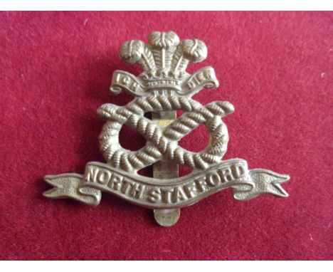The Price of Wales's (North Staffordshire Regiment) WWI War Economy Cap Badge (Brass), slider. K&amp;K: 678