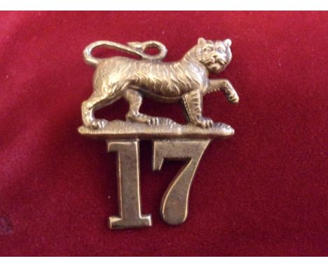 17th Regiment of Foot (Leicestershire Regt) Glengarry badge of the Pre-Territorial era 1874-1881 (brass), two lugs, fourth ty
