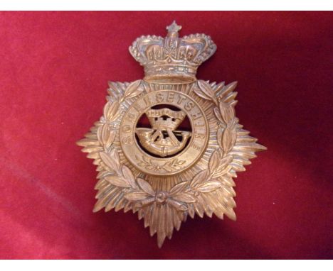 Somersetshire Regiment Victorian Helmet Plate, centre used 1881 to 1914 centre badge with QVC crown helmet back plate. K&amp;