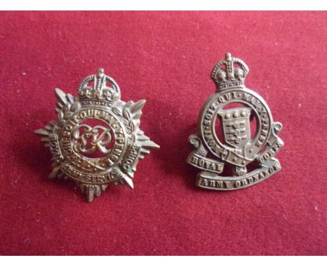 Royal Army Ordnance Corps and Royal Army Service Corps WWII Collar Badges (Brass), each with two lugs. 