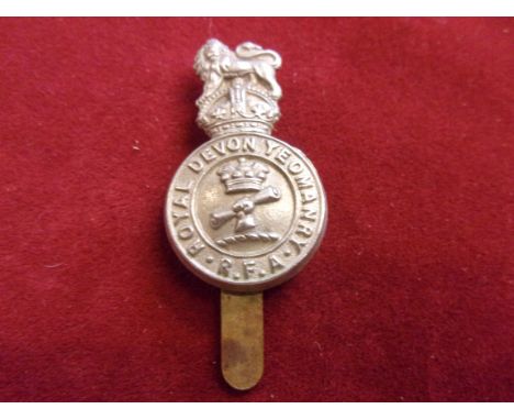 Royal Devonshire Yeomanry (Royal Field Artillery) WWI Other Ranks Cap Badge (White-metal), slider, a variation with non voide