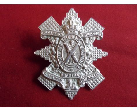 The Highland Light Infantry (City of Glasgow Regiment), The Glasgow Highlanders Glengarry Badge (White-metal), two lugs, this