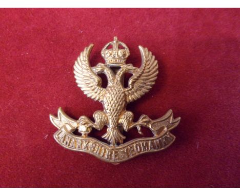 The Lanarkshire (Yeomanry) Lancers WWI Cap Badge (Gilding-metal), slider. K&amp;K: 1430