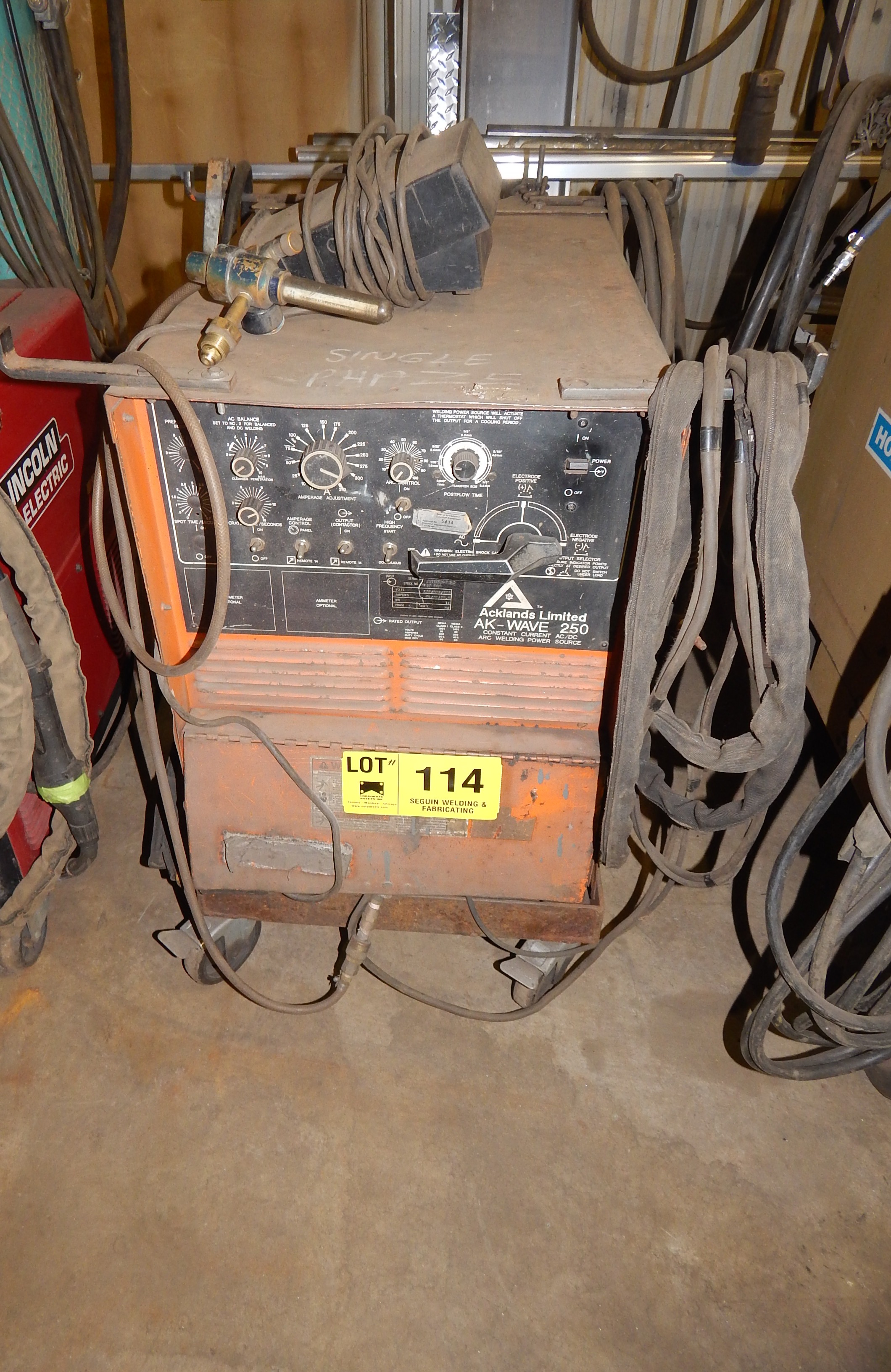 ACKLANDS AK-WAVE 250 ARC WELDER WITH CABLES AND GUN, S/N KB084953