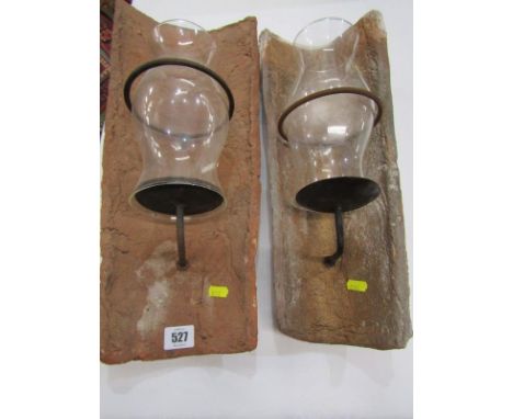 PAIR OF FRENCH ROOF TILES,  adapted as lamp holders 