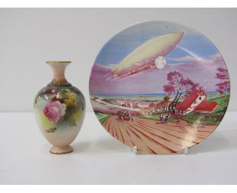 POOLE, "Airship" pattern 15cm plate; also Royal Worcester rose painted spill vase, shape no 302 