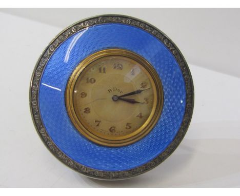 ART DECO CLOCK, silver and enamel 8 day easel form clock, maker HM, Birmingham, 1927. Not working.&nbsp;