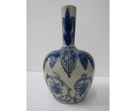 FULHAM POTTERY, blue incised foliate and floral design art pottery, 29cm vase