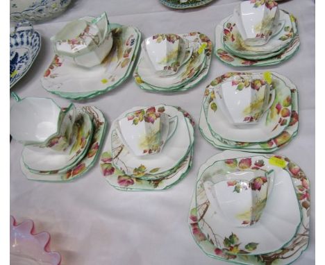 SHELLEY, Queen Anne shape "Autumn Leaves" pattern tea service, consisting of 7 cups, 12 saucers and 12 tea plates, together w