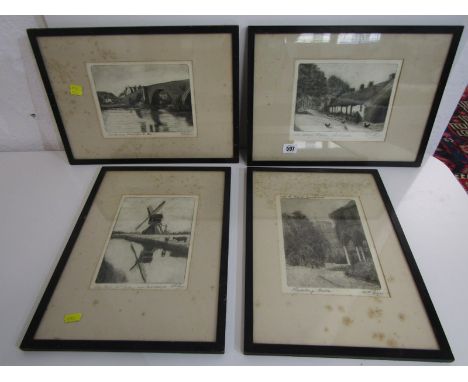A.H. GEYER, 4 various signed etching "Stirling Bridge" and "Cottages", together with 2 others, by same artist, 20cm x 14cm 