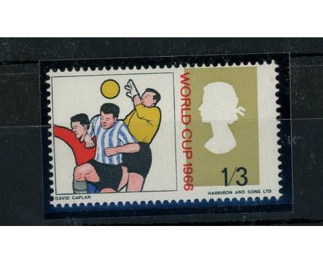 1966 World Cup 1/3d (ord) with light yellow-olive shift to left. U/M, fine. SG 695 var.